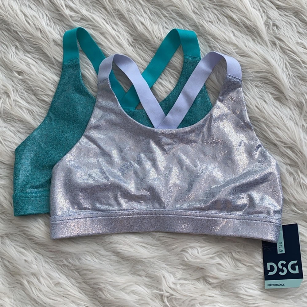 DSG | Aspire Bra Foil Shimmering Silver and Teal Sports Bras